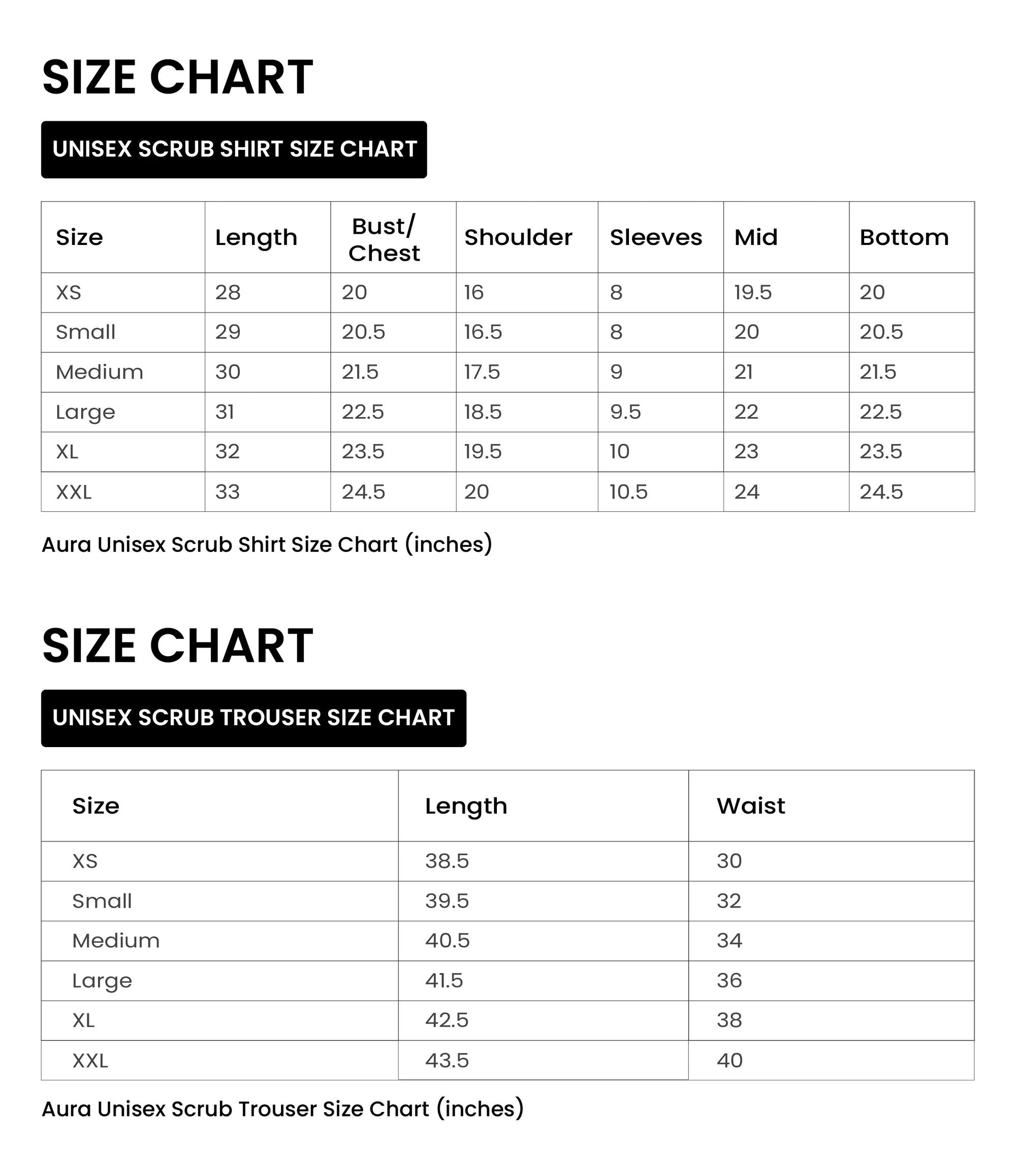 Size chart