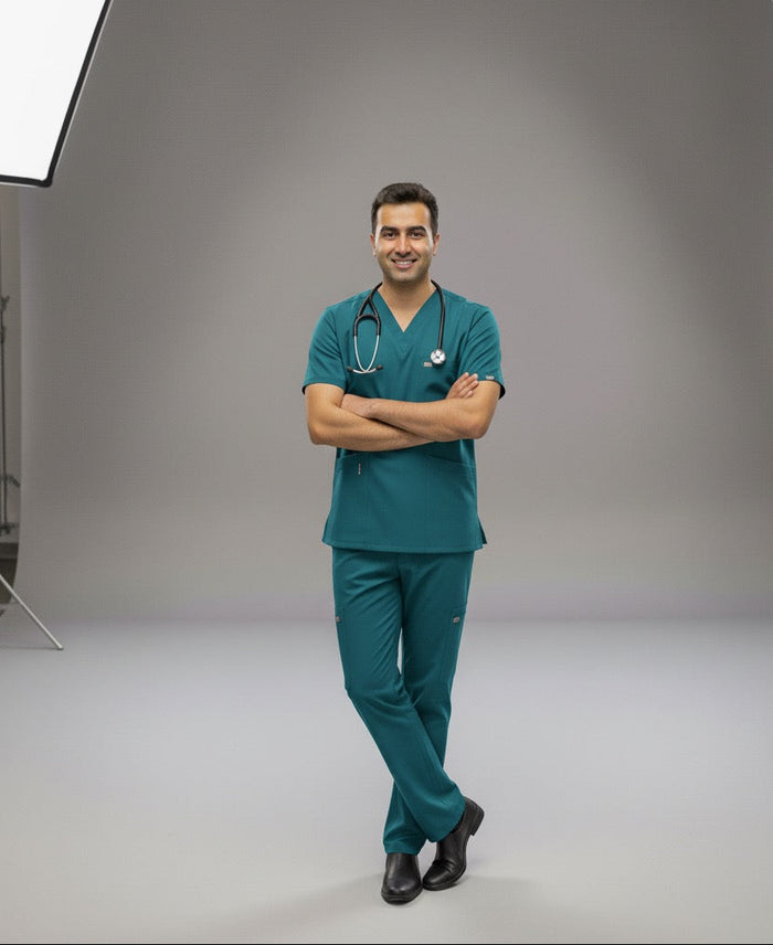The 'Zipper-Tech' V-Neck Scrubs in Teal Green