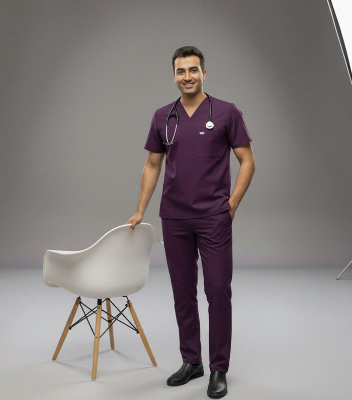 The 'Zipper-Tech' V-Neck Scrubs in Purple